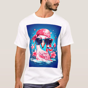 Amerikaanse vlag met Flamingo Cartoon-69681 T-shirt