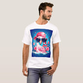 Amerikaanse vlag met Flamingo Cartoon-69681 T-shirt (Voorkant volledig)