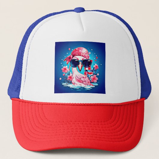 Amerikaanse vlag met Flamingo Cartoon-69681 Trucker Pet (Voorkant)
