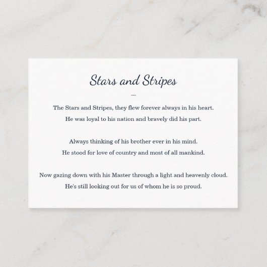 Amerikaanse vlag met foto Memorial Prayer Informatiekaartje (Achterkant)