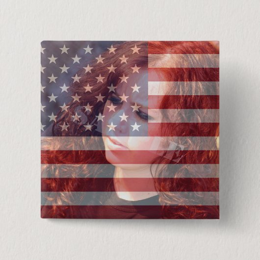 Amerikaanse vlag  met foto vierkante button 5,1 cm (Voorkant)