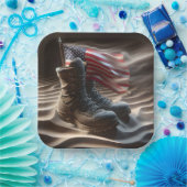 Amerikaanse vlag met gevechtslaarzen papieren bordje (Feest)