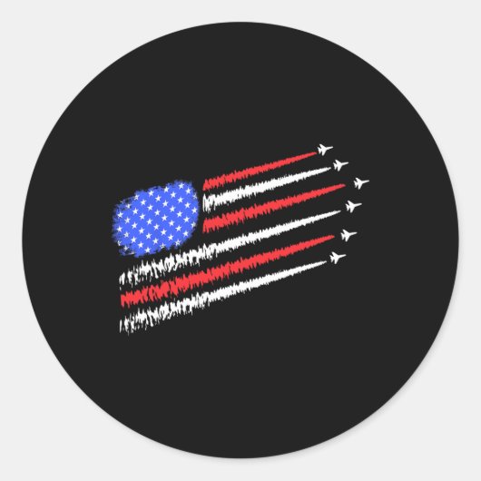 Amerikaanse vlag met gevechtsvliegtuigen voor onaf ronde sticker (Voorkant)