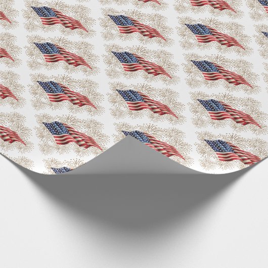  Amerikaanse vlag met Gold Glitter Fireworks Cadeaupapier (Hoek)