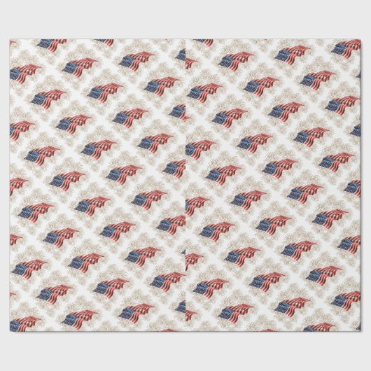  Amerikaanse vlag met Gold Glitter Fireworks Cadeaupapier (Zoom)