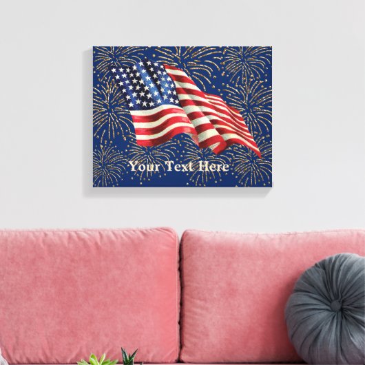 Amerikaanse vlag met Gold Glitter Fireworks Canvas Afdruk (Insitu (Woonkamer))