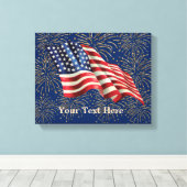 Amerikaanse vlag met Gold Glitter Fireworks Canvas Afdruk (Insitu (Houten vloer))