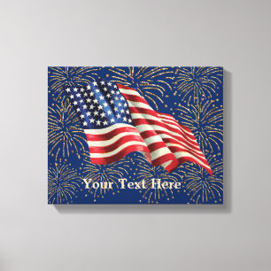 Amerikaanse vlag met Gold Glitter Fireworks Canvas Afdruk
