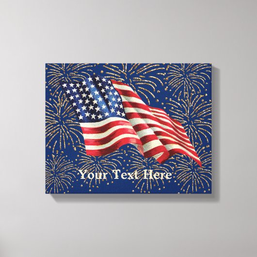Amerikaanse vlag met Gold Glitter Fireworks Canvas Afdruk (Voorkant)
