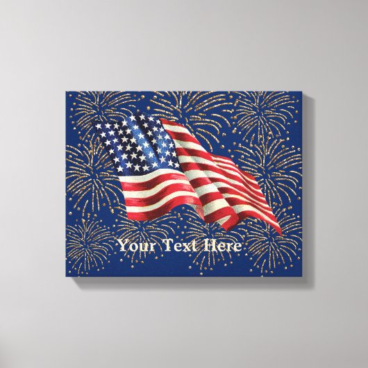  Amerikaanse vlag met Gold Glitter Fireworks Canvas Afdruk (Voorkant)