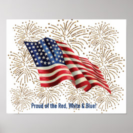  Amerikaanse vlag met Gold Glitter Fireworks Poster
