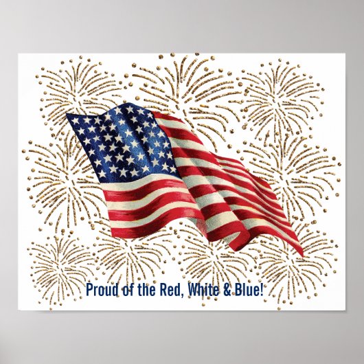  Amerikaanse vlag met Gold Glitter Fireworks Poster (Voorkant)