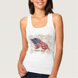  Amerikaanse vlag met Gold Glitter Fireworks Tanktop