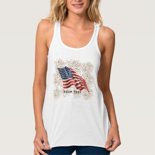 Amerikaanse vlag met Gold Glitter Fireworks Tanktop (Voorkant)