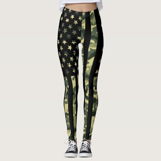Amerikaanse vlag met groene camo leggings (Voorkant)