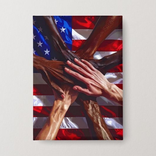 Amerikaanse vlag met handen van verschillende Amer Button (Voorkant)