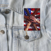 Amerikaanse vlag met handen van verschillende Amer Button (Insitu)