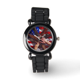 Amerikaanse vlag met handen van verschillende Amer Horloge