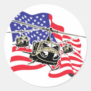 Amerikaanse vlag met helikopters ronde sticker