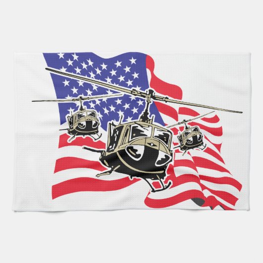 Amerikaanse vlag met helikopters theedoek (Horizontaal)