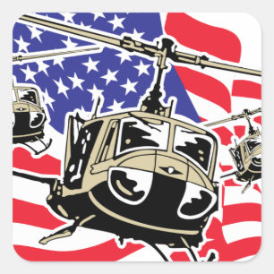 Amerikaanse vlag met helikopters vierkante sticker