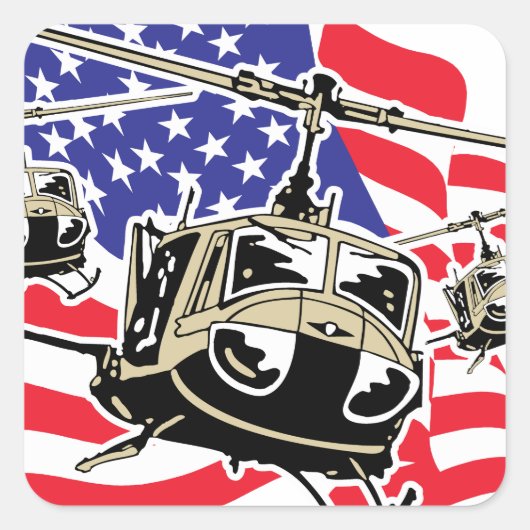Amerikaanse vlag met helikopters vierkante sticker (Voorkant)