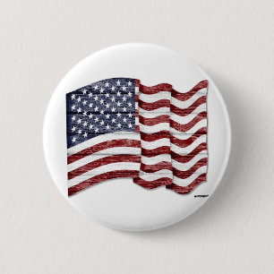 Amerikaanse vlag met houtwaren ronde button 5,7 cm