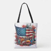 Amerikaanse vlag met iconische monumenten Canvas t Tote Bag (Achterkant)