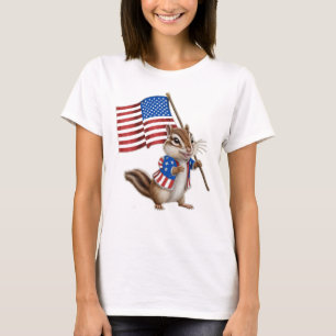 Amerikaanse vlag met knuffige tekenfilm chipmunk t-shirt