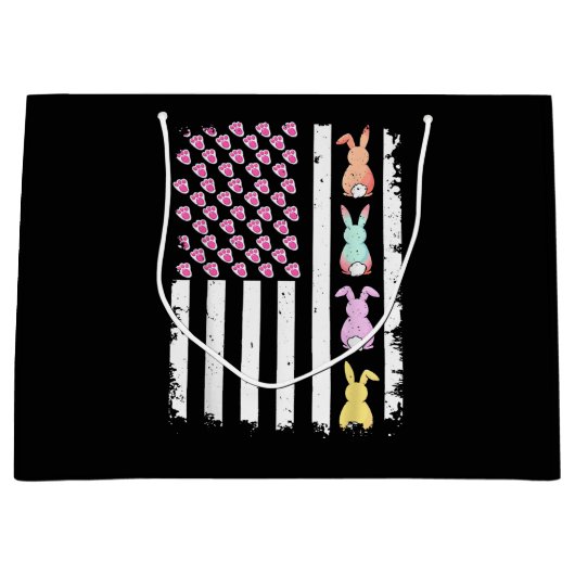 Amerikaanse vlag met konijn voor Pasen Groot Cadeauzakje (Voorkant)