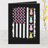 Amerikaanse vlag met konijn voor Pasen Kaart (Gele Bloem)