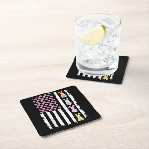 Amerikaanse vlag met konijn voor Pasen Kartonnen Onderzetters