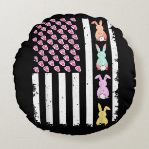 Amerikaanse vlag met konijn voor Pasen Rond Kussen