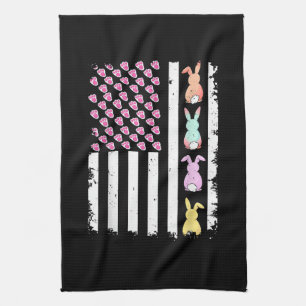 Amerikaanse vlag met konijn voor Pasen Theedoek