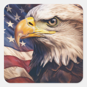 Amerikaanse vlag met kop van Amerikaanse zeearend Vierkante Sticker