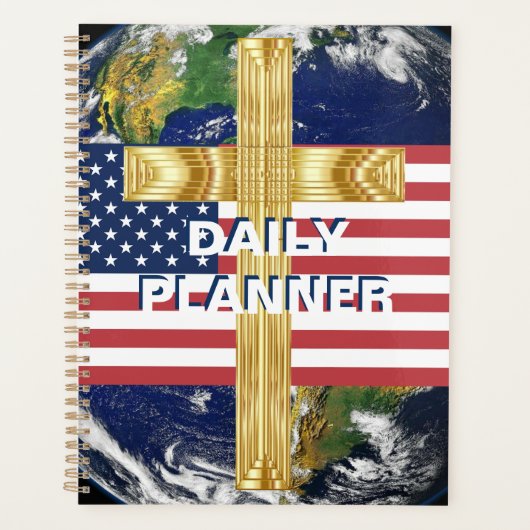 Amerikaanse vlag met kruis en aarde HAMbWG planner (Voorkant)