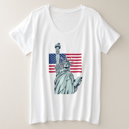 Amerikaanse vlag met Lady Liberty Grote Maat T-shirt (Design voorkant)