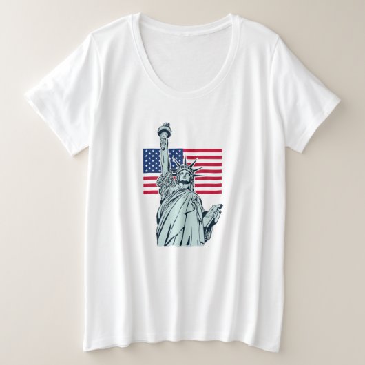 Amerikaanse vlag met Lady Liberty Grote Maat T-shirt (Design voorkant)