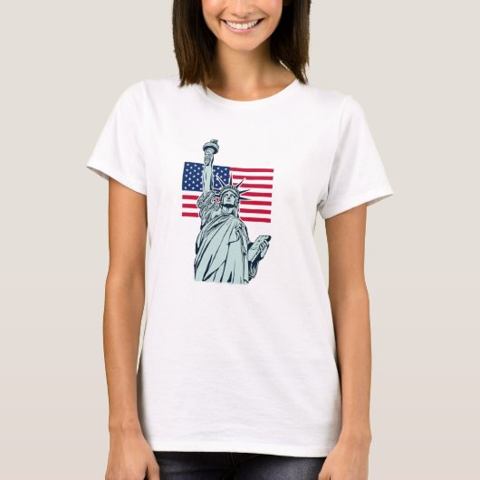 Amerikaanse vlag met Lady Liberty T-shirt (Voorkant)
