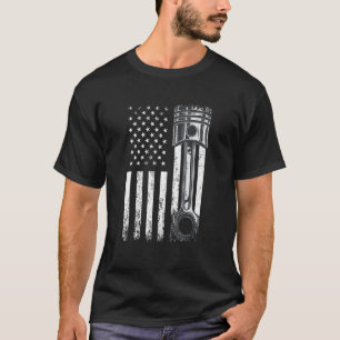 Amerikaanse vlag met motor van auto-pomp grafisch  t-shirt