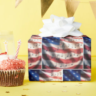 Amerikaanse vlag met muzieknoten cadeaupapier