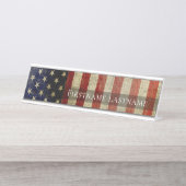 Amerikaanse vlag met naam, weerzinwekkend bureau naambordje (Voorkant)