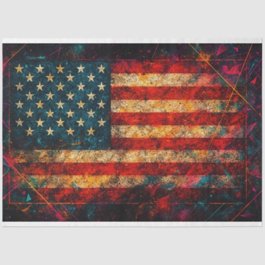 Amerikaanse vlag met Neon Decoupage Tissuepapier (Voorkant)