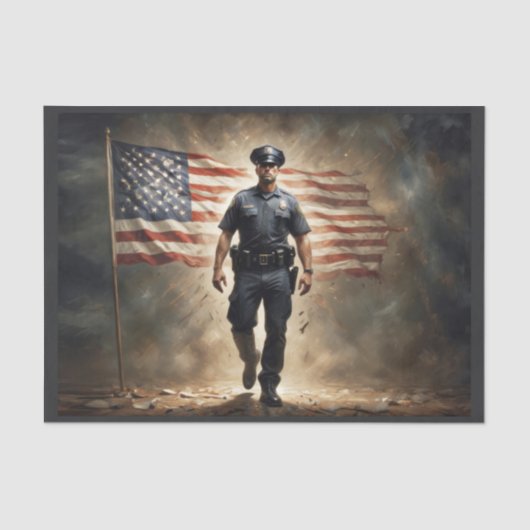 Amerikaanse vlag met politieagent beschermt u tissuepapier (Voorkant)