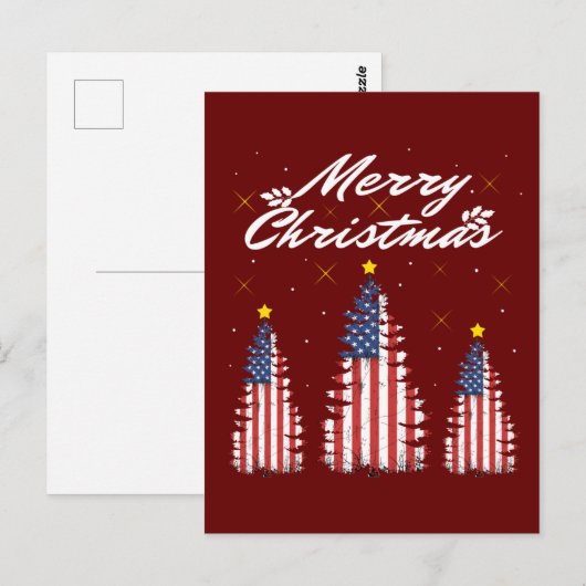 Amerikaanse vlag met prettige kerstbomen briefkaart (Voorkant / Achterkant)