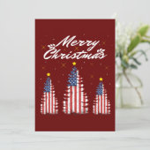 Amerikaanse vlag met prettige kerstbomen kaart (Staand voorkant)