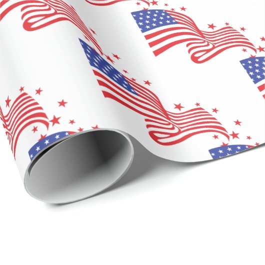 Amerikaanse vlag met rode sterren cadeaupapier (Rol Hoek)