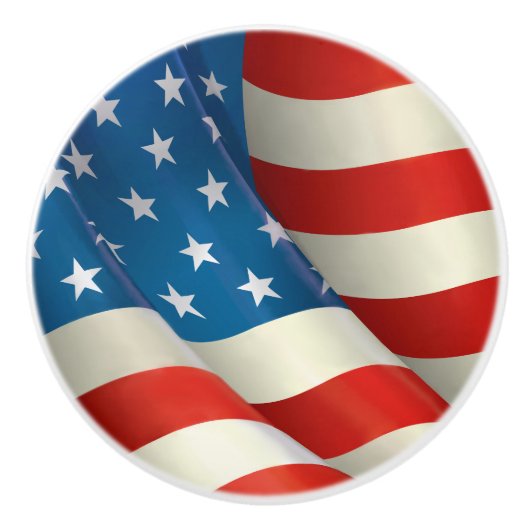 Amerikaanse vlag met rode witte en blauwe golving keramische knop (Voorkant)