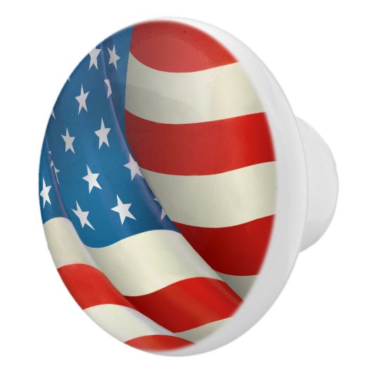 Amerikaanse vlag met rode witte en blauwe golving keramische knop (Rechts)