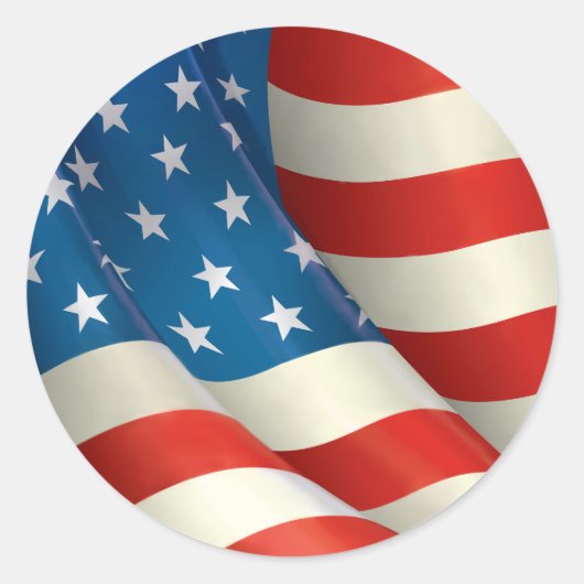 Amerikaanse vlag met rode witte en blauwe golving ronde sticker (Voorkant)